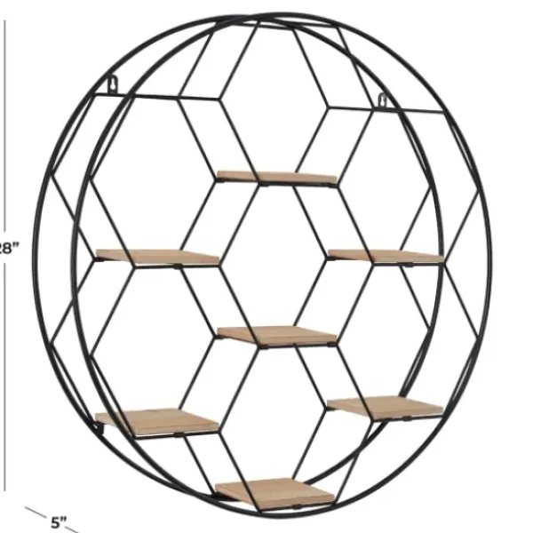 Shelves-Kirkland's Home Black Metal Hexagonal Frame Wall Shelf