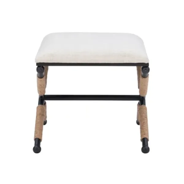 Benches & Ottomans-Kirkland's Home Black Metal Legs Accent Stool With Rope Detail White