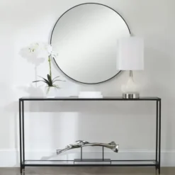 Console Tables-Kirkland's Home Black Metal Mirrored Top Console Table