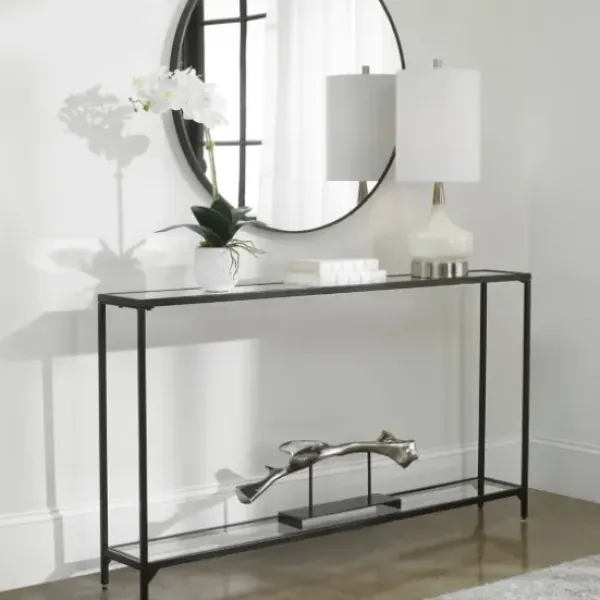 Console Tables-Kirkland's Home Black Metal Mirrored Top Console Table
