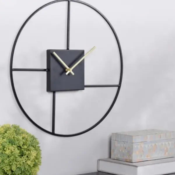 Clocks-Kirkland's Home Black Metal Open Back Abstract Wall Clock
