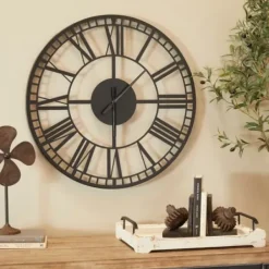 Clocks-Kirkland's Home Black Metal Open Frame Wall Clock