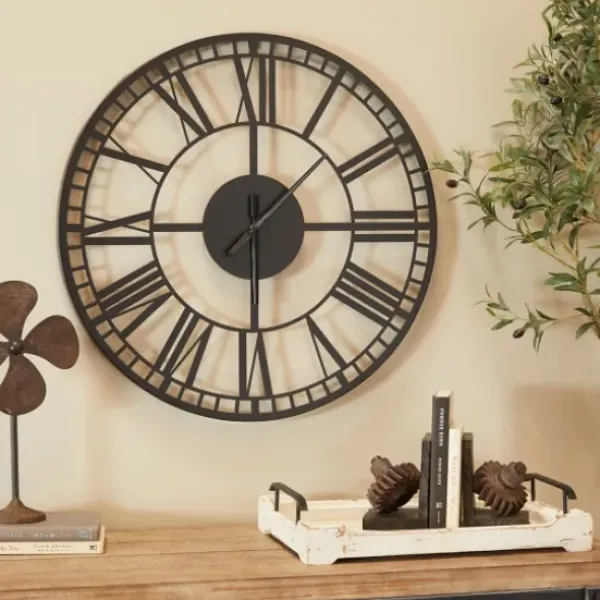 Clocks-Kirkland's Home Black Metal Open Frame Wall Clock