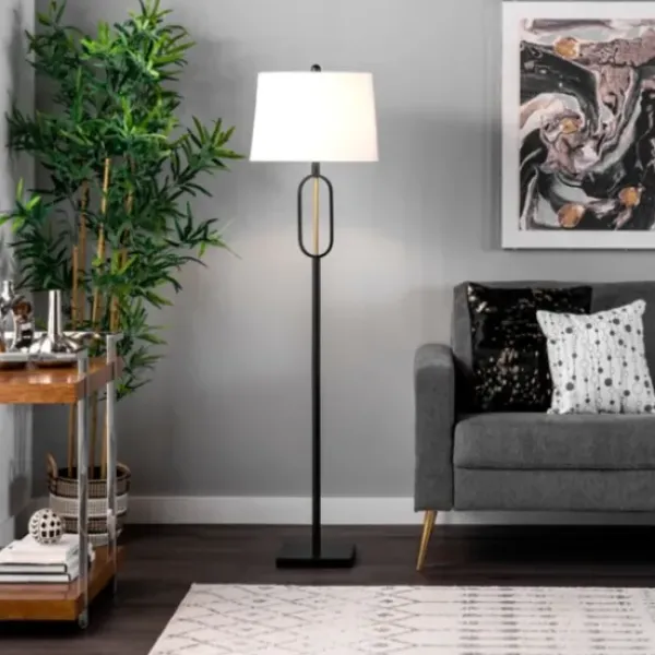 Floor Lamps-Kirkland's Home Black Metal Oval Gold Center Floor Lamp White