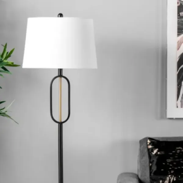 Floor Lamps-Kirkland's Home Black Metal Oval Gold Center Floor Lamp White