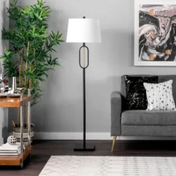 Floor Lamps-Kirkland's Home Black Metal Oval Gold Center Floor Lamp White