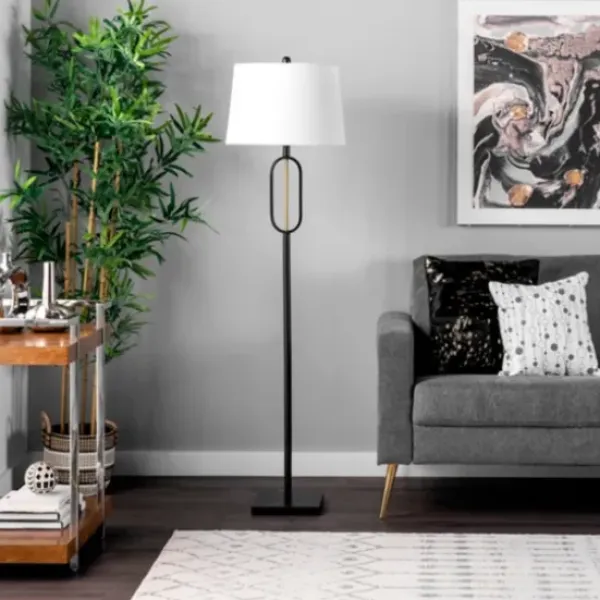 Floor Lamps-Kirkland's Home Black Metal Oval Gold Center Floor Lamp White