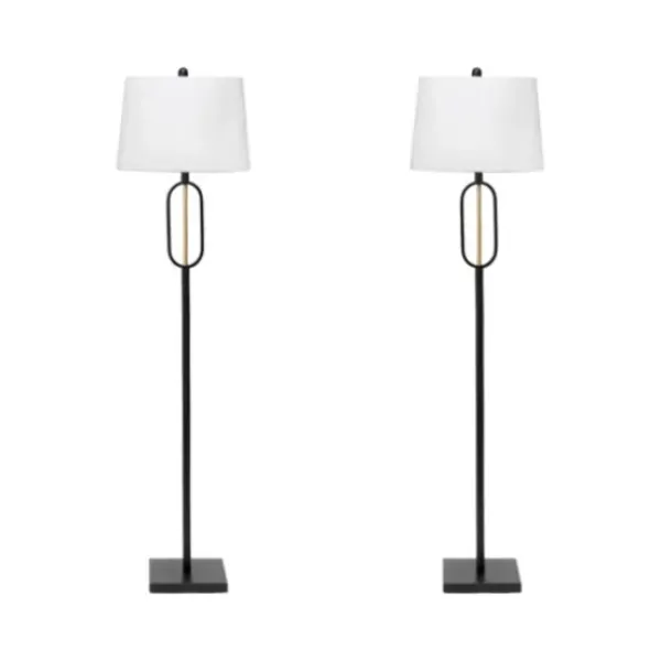 Floor Lamps-Kirkland's Home Black Metal Oval Gold Center Floor Lamp White