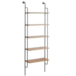 Shelves-Kirkland's Home Black Metal Pipe Frame Brown Wood Wall Shelf