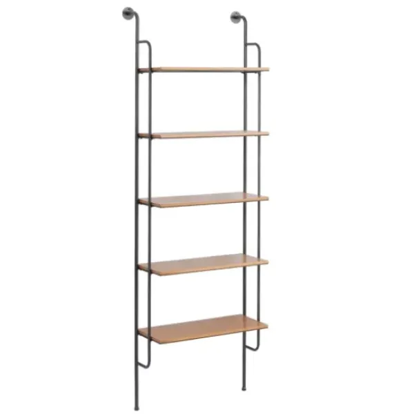 Shelves-Kirkland's Home Black Metal Pipe Frame Brown Wood Wall Shelf