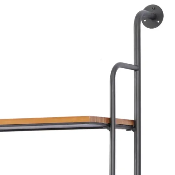 Shelves-Kirkland's Home Black Metal Pipe Frame Brown Wood Wall Shelf