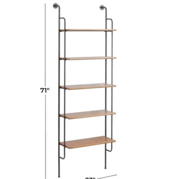 Shelves-Kirkland's Home Black Metal Pipe Frame Brown Wood Wall Shelf