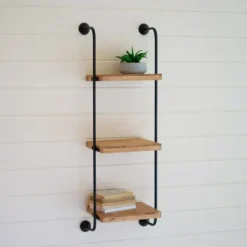 Shelves-Kirkland's Home Black Metal Pipe Three-Tier Wall Mounted Shelf