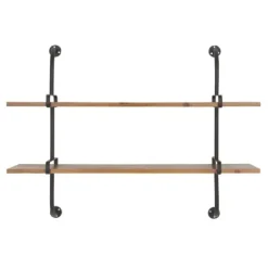 Shelves-Kirkland's Home Black Metal Pipe Two-Tier Wall Mounted Shelf