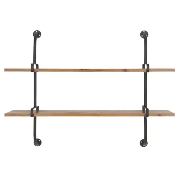 Shelves-Kirkland's Home Black Metal Pipe Two-Tier Wall Mounted Shelf