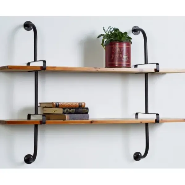 Shelves-Kirkland's Home Black Metal Pipe Two-Tier Wall Mounted Shelf