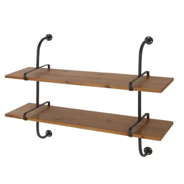 Shelves-Kirkland's Home Black Metal Pipe Two-Tier Wall Mounted Shelf