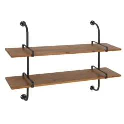 Shelves-Kirkland's Home Black Metal Pipe Two-Tier Wall Mounted Shelf