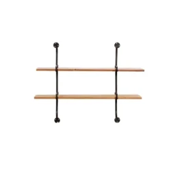 Shelves-Kirkland's Home Black Metal Pipe Two-Tier Wall Mounted Shelf