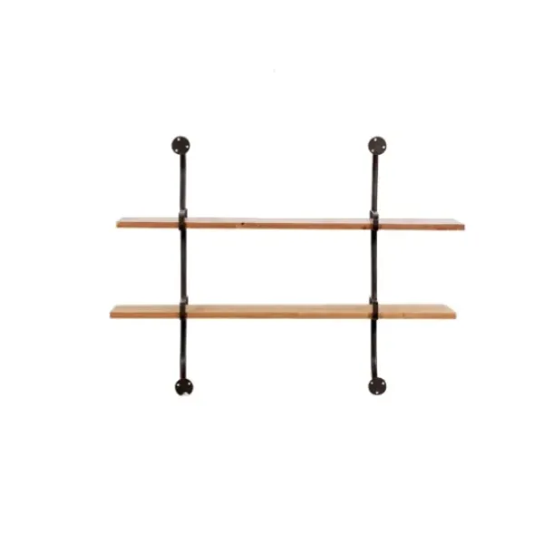 Shelves-Kirkland's Home Black Metal Pipe Two-Tier Wall Mounted Shelf