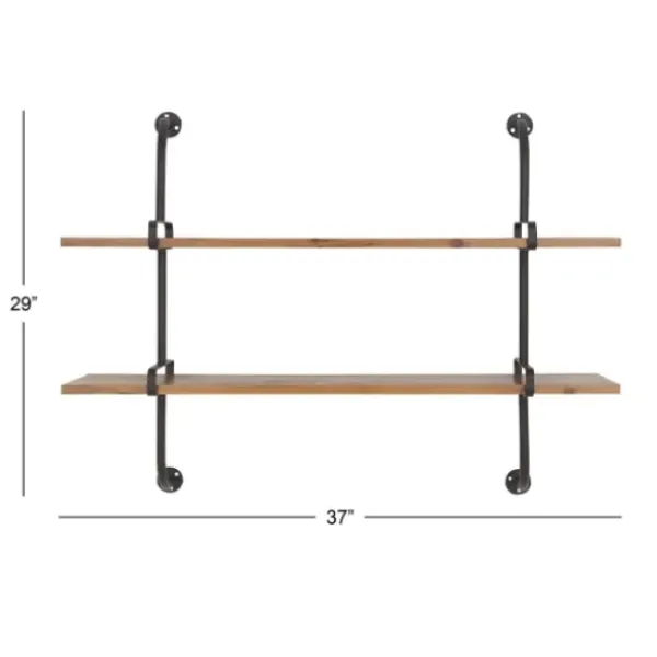 Shelves-Kirkland's Home Black Metal Pipe Two-Tier Wall Mounted Shelf
