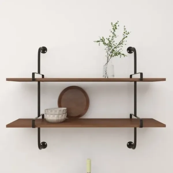 Shelves-Kirkland's Home Black Metal Pipe Two-Tier Wall Mounted Shelf