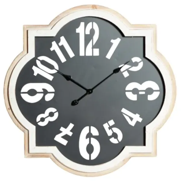 Clocks-Kirkland's Home Black Metal Quatrefoil Farmhouse Wall Clock