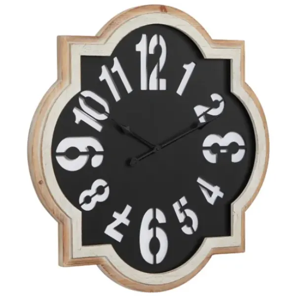 Clocks-Kirkland's Home Black Metal Quatrefoil Farmhouse Wall Clock