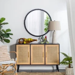 Decorative Mirrors-Kirkland's Home Black Metal Round Beaded Wall Mirror