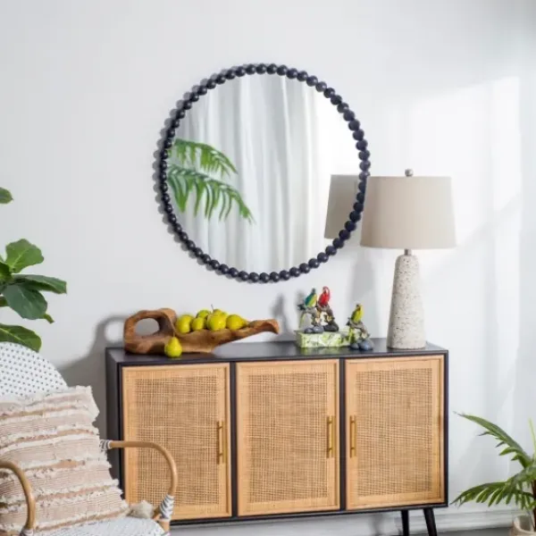 Decorative Mirrors-Kirkland's Home Black Metal Round Beaded Wall Mirror