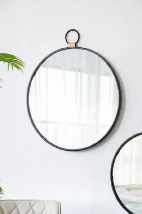 Decorative Mirrors-Kirkland's Home Black Metal Round Top Loop Wall Mirror