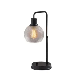 Table Lamps-Kirkland's Home Black Metal Table Lamp With Textured Glass Shade Clear