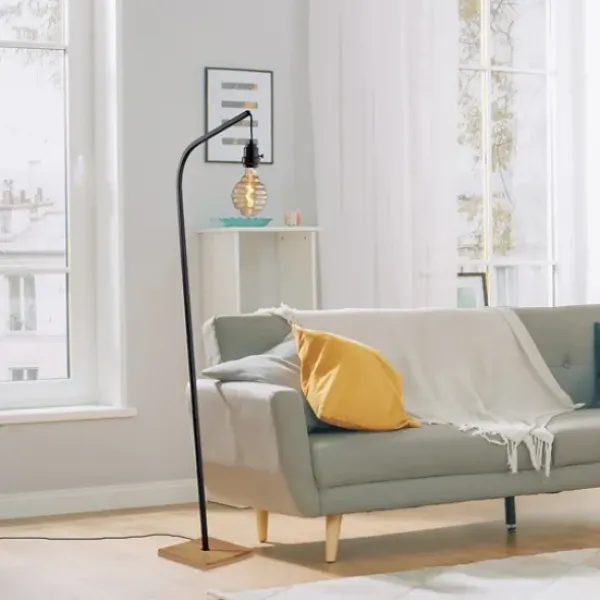 Floor Lamps-Kirkland's Home Black Metal Textured Edison Floor Lamp Gold