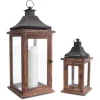 Lanterns-Kirkland's Home Black Metal Top Wood Lanterns, Set Of 2 Brown/Black