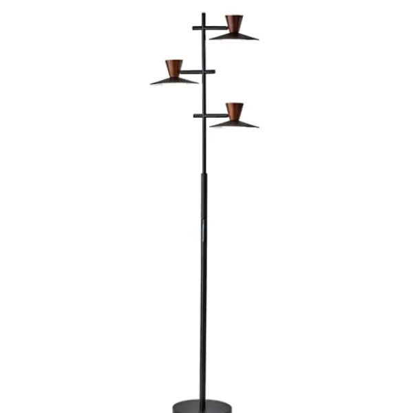 Floor Lamps-Kirkland's Home Black Metal Wood Accent Contemporary Floor Lamp