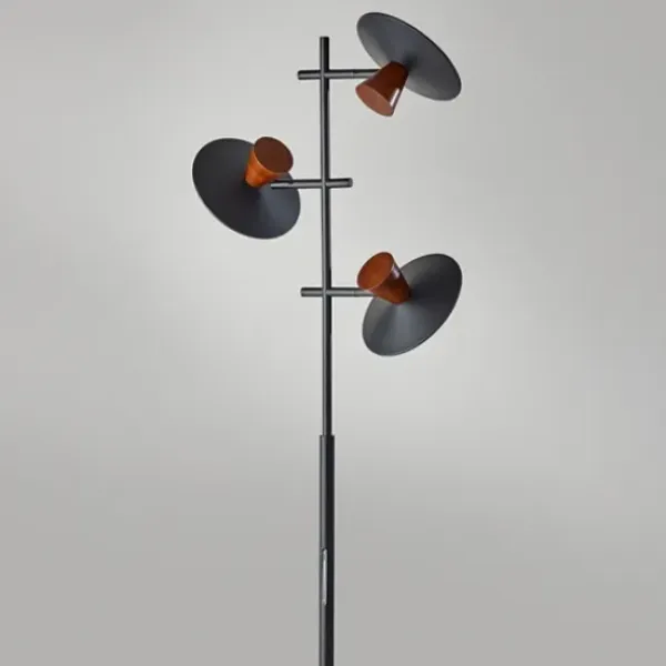 Floor Lamps-Kirkland's Home Black Metal Wood Accent Contemporary Floor Lamp