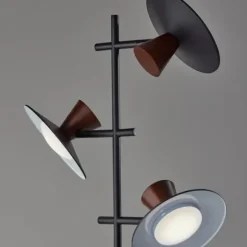 Floor Lamps-Kirkland's Home Black Metal Wood Accent Contemporary Floor Lamp