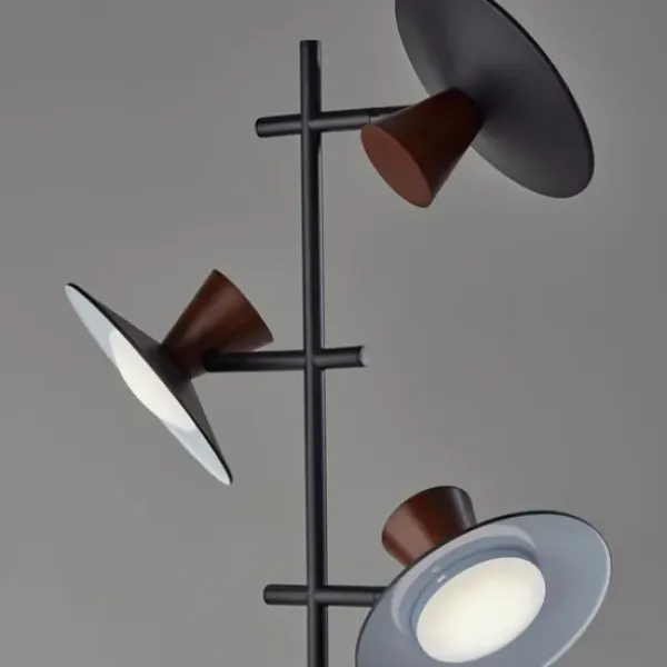 Floor Lamps-Kirkland's Home Black Metal Wood Accent Contemporary Floor Lamp