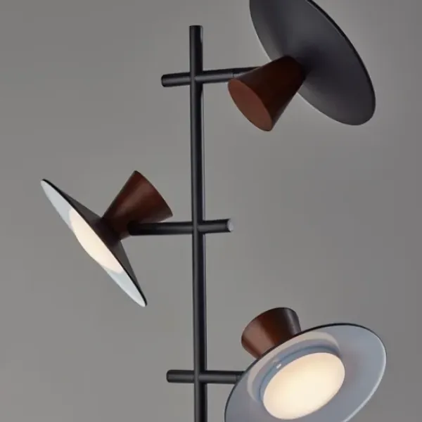 Floor Lamps-Kirkland's Home Black Metal Wood Accent Contemporary Floor Lamp