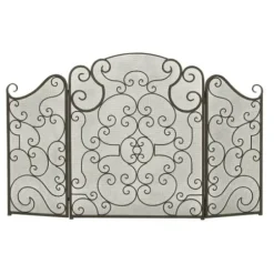 Fireplace Accessories-Kirkland's Home Black Metallic Scroll Three-Panel Fire Screen