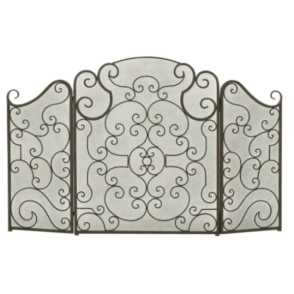 Fireplace Accessories-Kirkland's Home Black Metallic Scroll Three-Panel Fire Screen