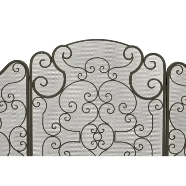 Fireplace Accessories-Kirkland's Home Black Metallic Scroll Three-Panel Fire Screen