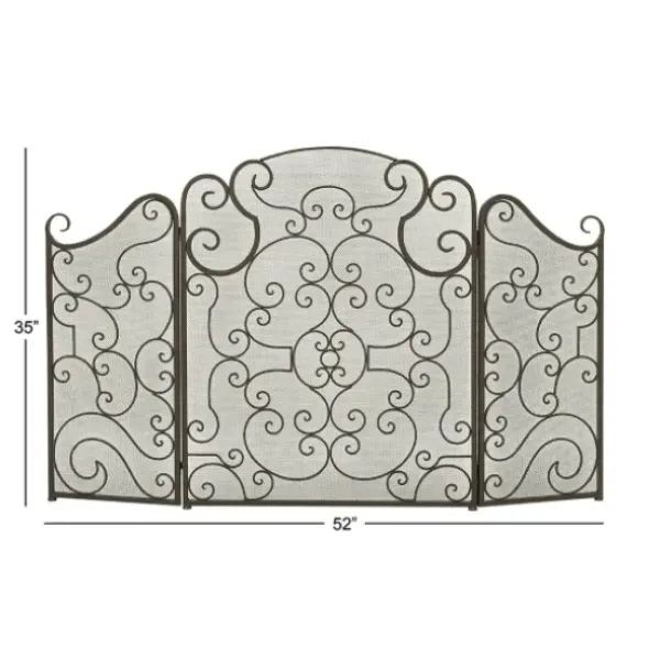 Fireplace Accessories-Kirkland's Home Black Metallic Scroll Three-Panel Fire Screen