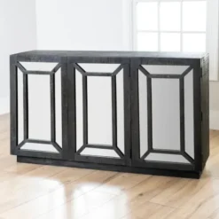 Cabinets & Sideboards-Kirkland's Home Black Mirrored 3-Door Sideboard