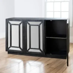 Cabinets & Sideboards-Kirkland's Home Black Mirrored 3-Door Sideboard