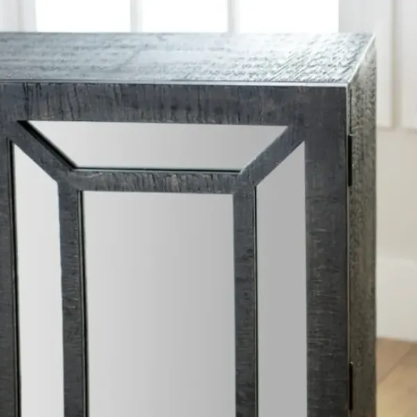 Cabinets & Sideboards-Kirkland's Home Black Mirrored 3-Door Sideboard