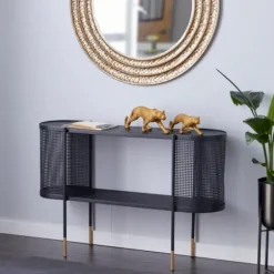 Console Tables-Kirkland's Home Black Modern Oval Perforated Console Table