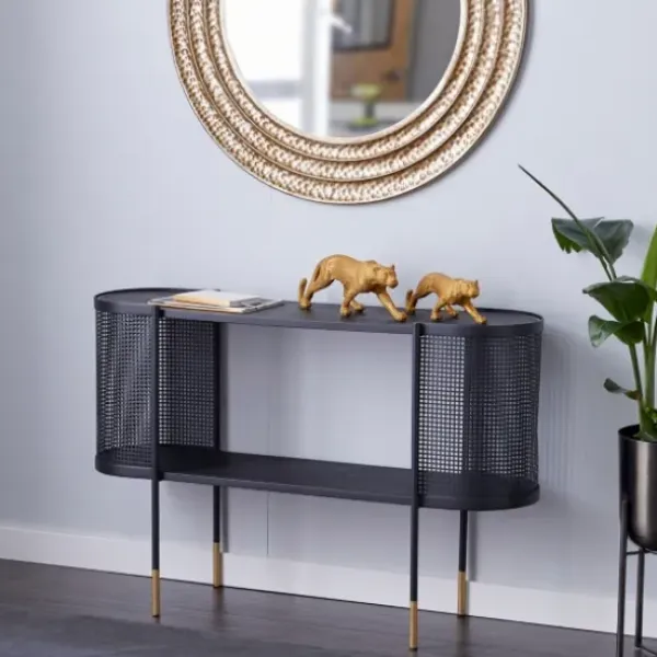 Console Tables-Kirkland's Home Black Modern Oval Perforated Console Table