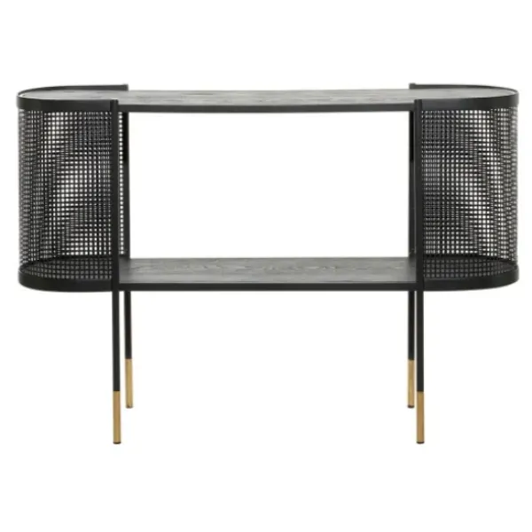 Console Tables-Kirkland's Home Black Modern Oval Perforated Console Table