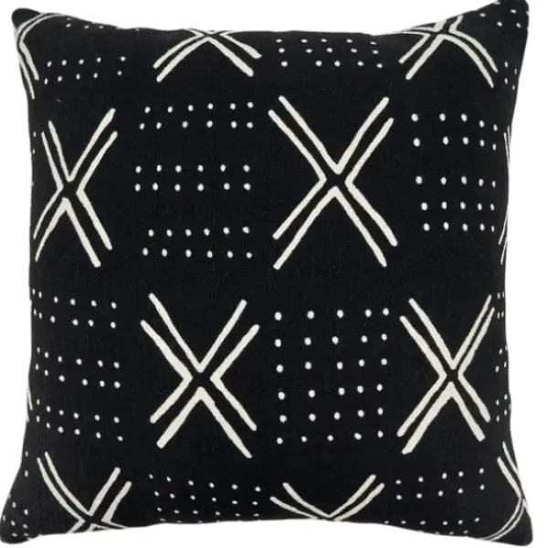 Pillows-Kirkland's Home Black Mudcloth Cotton Throw Pillow Black/White